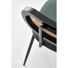 Scaun tapitat living/sufragerie Halmar K503, cadru metal, stil vintage, 53x60x84x49cm, catifea/ratan, verde/bej