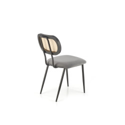 Scaun tapitat living/sufragerie Halmar K503, cadru metal, stil vintage, 53x60x84x49cm, catifea/ratan, gri/bej