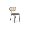Scaun tapitat living/sufragerie Halmar K503, cadru metal, stil vintage, 53x60x84x49cm, catifea/ratan, gri/bej
