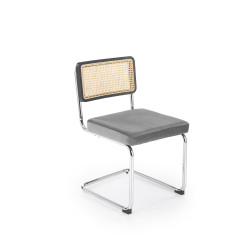 Scaun tapitat dining/bucatarie Halmar K504, cadru metal, stil modern, 53x60x84x49cm, ratan/catifea, gri/maro