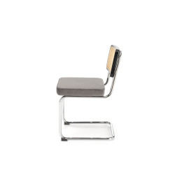 Scaun tapitat dining/bucatarie Halmar K504, cadru metal, stil modern, 53x60x84x49cm, ratan/catifea, gri/maro
