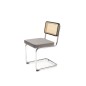 Scaun modern dining, tapiterie catifea, spatar lemn si ratan, otel cromat, 53x60x84x49 cm, gri/maro