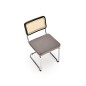 Scaun modern dining, tapiterie catifea, spatar lemn si ratan, otel cromat, 53x60x84x49 cm, gri/maro