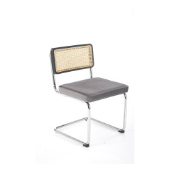 Scaun tapitat dining/bucatarie Halmar K504, cadru metal, stil modern, 53x60x84x49cm, ratan/catifea, gri/maro
