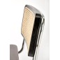 Scaun modern dining, tapiterie catifea, spatar lemn si ratan, otel cromat, 53x60x84x49 cm, gri/maro