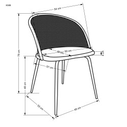 Scaun tapitat dining/bucatarie Halmar K508, cadru metal, stil clasic, 54x57x78x48cm, catifea/ratan, verde/maro