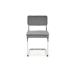 Scaun vintage Sarah, tapiterie catifea gri, cadru otel cromat, baza forma U, 49x55x85x50 cm