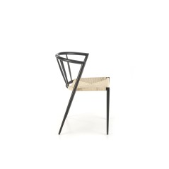 Scaun dining, design boho/scandinav, cadru metalic, sfoara textila crem, 51x52x72x44 cm