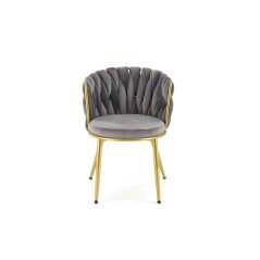 Scaun living, stil glamour, cadru auriu otel, catifea gri, 57x60x79x49 cm