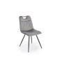 Scaun modern tapitat pentru dining, cadru din metal, catifea gri, picioare antiderapante