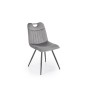 Scaun modern tapitat pentru dining, cadru din metal, catifea gri, picioare antiderapante