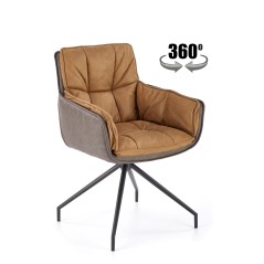 Scaun living Halmar K523, cadru metal, spatar matlasat, rotativ 360 grade, stil modern, 61x61x85x48cm, textil/piele, maro