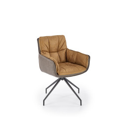 Scaun living Halmar K523, cadru metal, spatar matlasat, rotativ 360 grade, stil modern, 61x61x85x48cm, textil/piele, maro