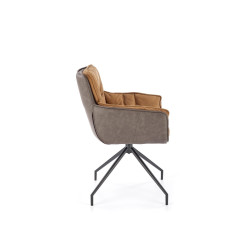 Scaun living Halmar K523, cadru metal, spatar matlasat, rotativ 360 grade, stil modern, 61x61x85x48cm, textil/piele, maro