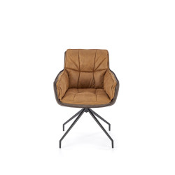 Scaun living Halmar K523, cadru metal, spatar matlasat, rotativ 360 grade, stil modern, 61x61x85x48cm, textil/piele, maro