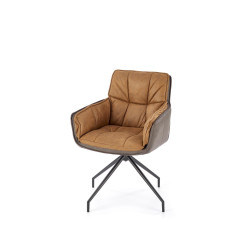 Scaun living Halmar K523, cadru metal, spatar matlasat, rotativ 360 grade, stil modern, 61x61x85x48cm, textil/piele, maro