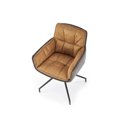 Scaun living Halmar K523, cadru metal, spatar matlasat, rotativ 360 grade, stil modern, 61x61x85x48cm, textil/piele, maro