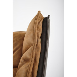 Scaun living Halmar K523, cadru metal, spatar matlasat, rotativ 360 grade, stil modern, 61x61x85x48cm, textil/piele, maro