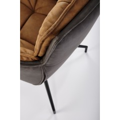 Scaun living Halmar K523, cadru metal, spatar matlasat, rotativ 360 grade, stil modern, 61x61x85x48cm, textil/piele, maro