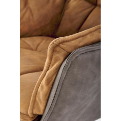Scaun living Halmar K523, cadru metal, spatar matlasat, rotativ 360 grade, stil modern, 61x61x85x48cm, textil/piele, maro