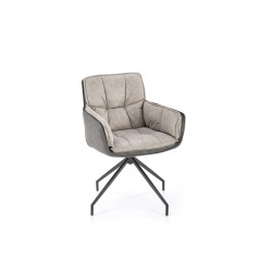 Scaun living Halmar K523, cadru metal, spatar matlasat, rotativ 360 grade, stil modern, 61x61x85x48cm, textil/piele, gri