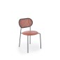 Scaun tapitat pentru sufragerie, design clasic/modern, spatar din ratan, sezut din piele, cadru metalic, visiniu