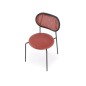Scaun tapitat pentru sufragerie, design clasic/modern, spatar din ratan, sezut din piele, cadru metalic, visiniu