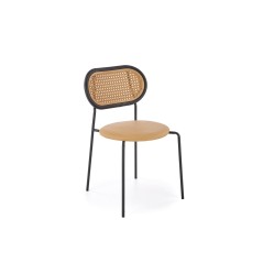 Scaun living/sufragerie Halmar K524, cadru metal,  stil clasic, 46x51x78x45cm, piele/ratan, maro