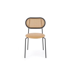 Scaun living/sufragerie Halmar K524, cadru metal,  stil clasic, 46x51x78x45cm, piele/ratan, maro