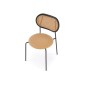 Scaun tapitat cu piele, pentru living, design clasic/modern, spatar din ratan, cadru metalic, 46 x 51 x 78 cm, maro/negru Scaun tapitat cu piele, pentru living, design clasic/modern, spatar din ratan, cadru metalic, 46 x 51 x 78 cm, maro/negru