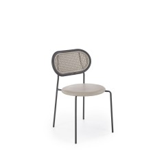 Scaun living/sufragerie Halmar K524, cadru metal, stil clasic, 46x51x78x45cm, piele/ratan, gri