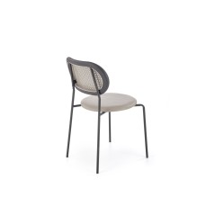Scaun sufragerie, stil clasic/modern, structura metalica, piele si ratan, 46 x 51 x 78 cm, gri/negru