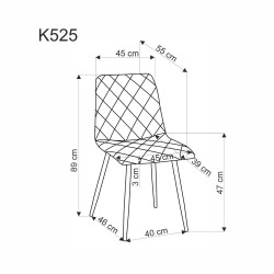 Scaun tapitat living/sufragerie Halmar K525, cadru metal, spatar matlasat, stil clasic, 45x55x89x47cm, catifea, maro