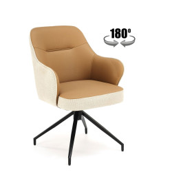 Scaun living/sufragerie Halmar K527, cadru metal, rotativ 180 grade, stil scandinav, 60x65x85x40cm, piele/textil, maro/bej
