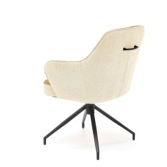 Scaun tapitat living/sufragerie, cadru metal, picioare antiderapante, rotativ 180 grade, 60x65x85x40 cm, piele/textil, maro, bej