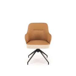 Scaun living/sufragerie Halmar K527, cadru metal, rotativ 180 grade, stil scandinav, 60x65x85x40cm, piele/textil, maro/bej