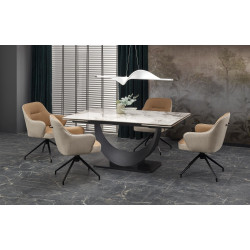 Scaun living/sufragerie Halmar K527, cadru metal, rotativ 180 grade, stil scandinav, 60x65x85x40cm, piele/textil, maro/bej