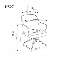 Scaun living/sufragerie Halmar K527, cadru metal, rotativ 180 grade, stil scandinav, 60x65x85x40cm, piele/textil, gri