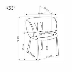 Scaun tapitat living/sufragerie Halmar K531, cadru metal,  stil modern, 60x58x76x45cm, catifea, gri