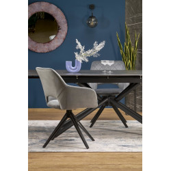 Scaun tapitat living/sufragerie Halmar K535, cadru metal, rotativ 360 grade, stil modern, 57x60x86x50cm, catifea, gri