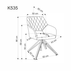Scaun tapitat living/sufragerie Halmar K535, cadru metal, rotativ 360 grade, stil modern, 57x60x86x50cm, catifea, gri