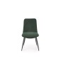 Scaun tapitat de living, spatar cu model, stil clasic, cadru metal, catifea verde, 50x62x84 cm