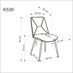 Scaun tapitat living/sufragerie Halmar K539, cadru metal,  stil clasic, 50x62x84x45cm, catifea, gri