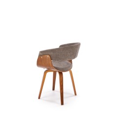 Scaun living, design modern, suporturi antiderapante, tapiterie stofa, cadru lemn, gri/maro