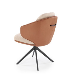 Scaun tapitat living/sufragerie Halmar K554, cadru metal, rotativ 160 grade, stil modern, 58x67x90x51cm, piele/stofa, bej/maro