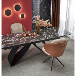 Scaun tapitat living/sufragerie Halmar K554, cadru metal, rotativ 160 grade, stil modern, 58x67x90x51cm, piele/stofa, bej/maro