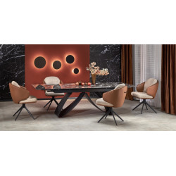 Scaun tapitat living/sufragerie Halmar K554, cadru metal, rotativ 160 grade, stil modern, 58x67x90x51cm, piele/stofa, bej/maro