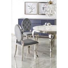 Scaun tapitat living/sufragerie Halmar K555, cadru metal,  stil glamour, 48x52x96x46cm, catifea, gri