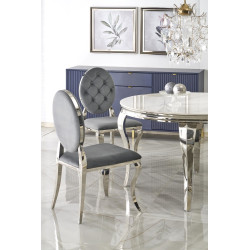 Scaun tapitat living/sufragerie Halmar K555, cadru metal,  stil glamour, 48x52x96x46cm, catifea, gri