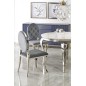 Scaun elegant pentru living sau hotel, spatar matlasat, cadru otel, stil glamour, catifea gri